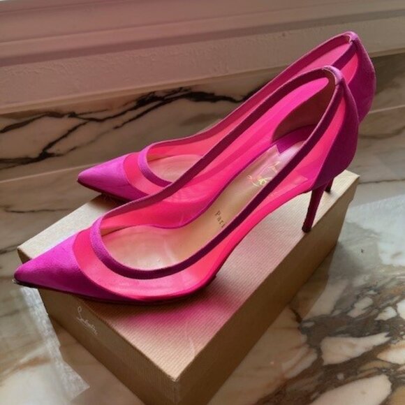 Christian Louboutin Rete Galativi 100 Pumps – Pink Suede & Mesh - Sz 40.5 - Picture 2 of 4